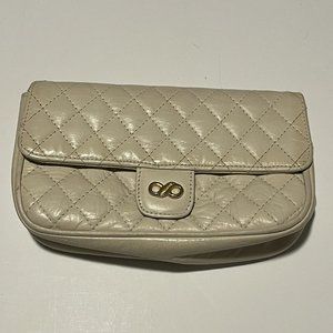 Vintage Cream Quilted Genuine Leather Clutch Purse Hong Kong Missing Strap